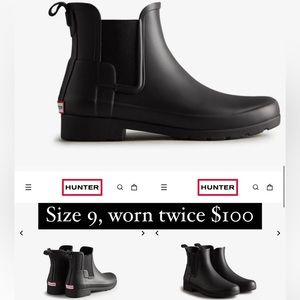 Hunter boots womens refined slim fit Chelsea boot. Size 9, black, worn twice.